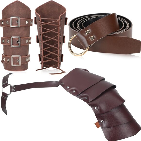 3 Pcs Halloween Renaissance Accessories Medieval Costume Viking Belt Faux Leathe